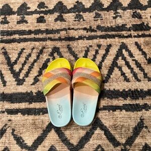 Girls Colorful Slide Sandals with Rhinestone Detail